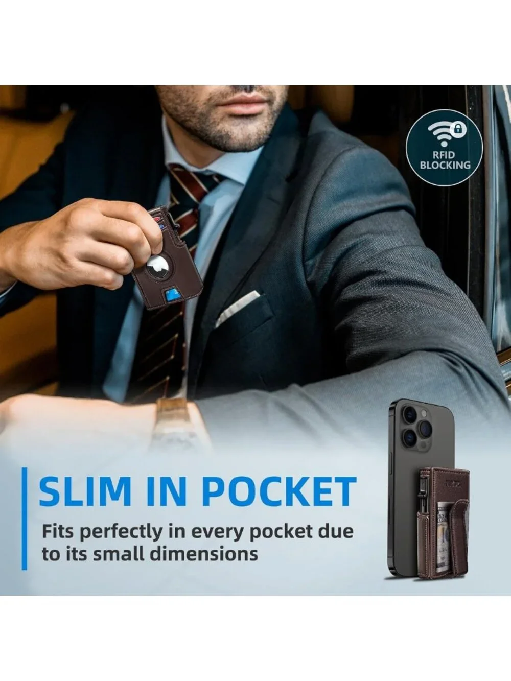 Slim RFID Blocking Wallet with Money Clip, Pop-Up Card Holder, Gift Box Included